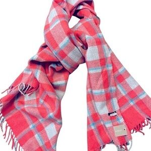 NEW J.CREW large coral pink plaid wool scarf